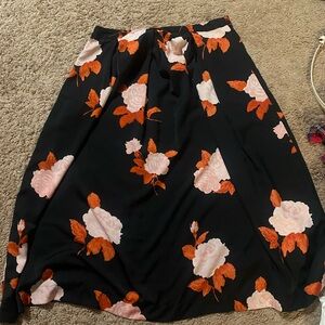 Black flower tea length skirt